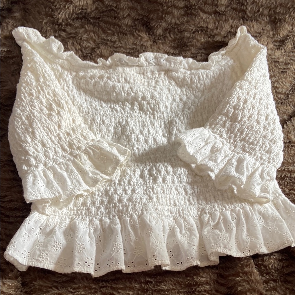 American Eagle Outfitters White Ruffled Crop Top